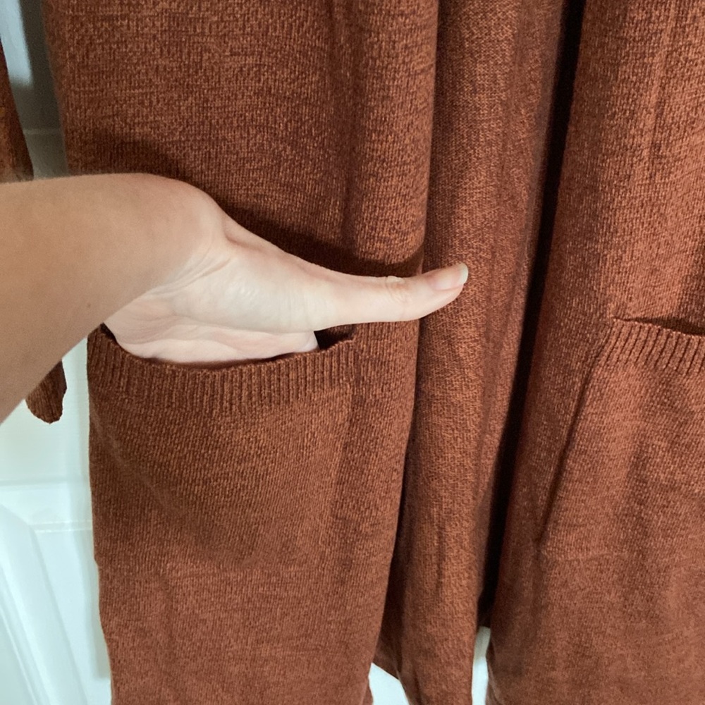 Denim & Company Auburn Copper Long Sleeve Knit Open Duster Sweater Cardigan - Picture 4 of 10